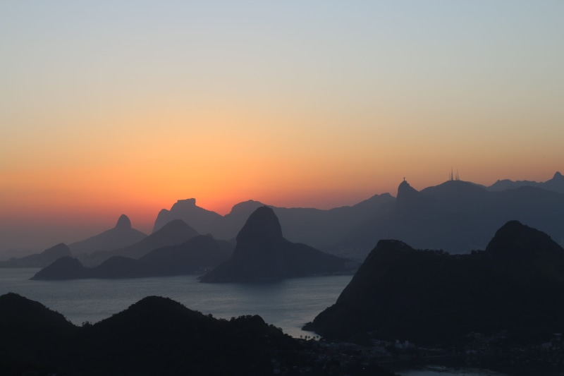 niterói, no people, bay, rock, sunset, outdoors, mar, sol, clear sky, tranquil scene, sea, mountain, silhouette, mountains, water, landscape, orange color