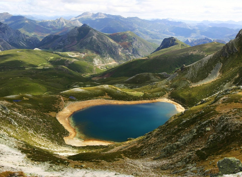 spain, blue lake, landscape, 1080P, hiking, outdoors, blue, green Color, panorama, travel, nature, lake, range, european Alps, green mountain, summer