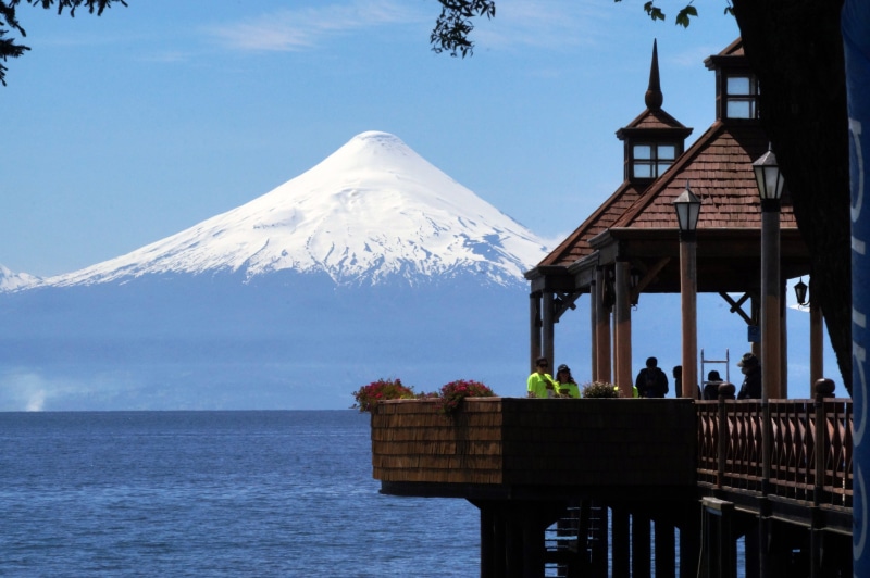 architecture, tranquility, outdoors, osorno volcano, beauty in nature, built structure, frutillar, 5K, scenics - nature, cold temperature, travel, water
