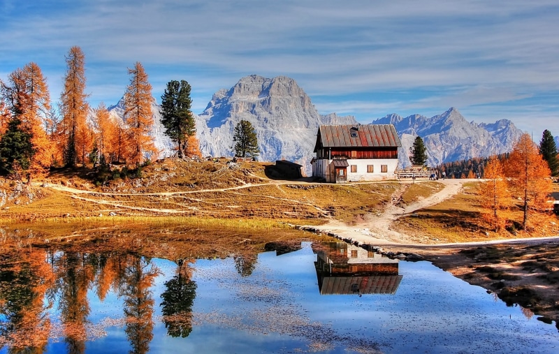 near, panorama, brown, lago federa, hiking, trail, white, mountain landscape, sunlight, lake, rubble field, holiday, summer, clouds, alpine, 2K, scenics - nature