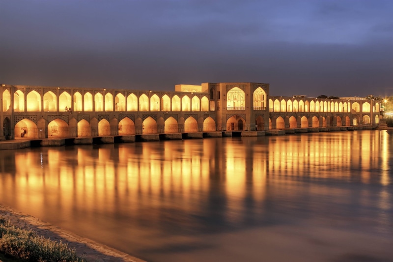 Iran, architecture, the past, no people, sky, concrete, arch bridge, water, cloud - sky, travel destinations, photography, history, illuminated, arch, bridge - man made structure