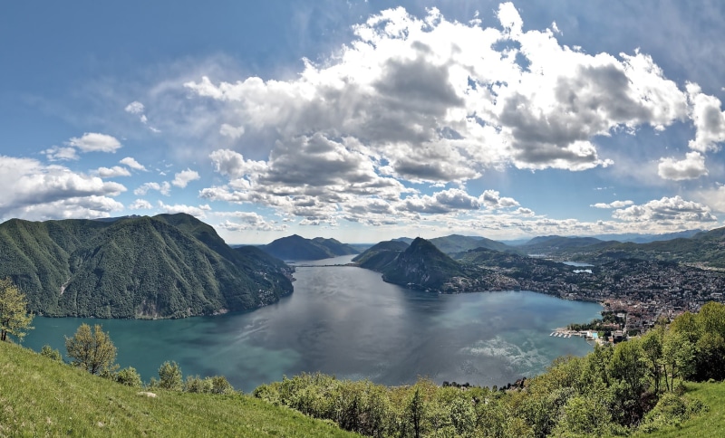 waters, ticino, lake, landscape, panorama, outdoors, tranquility, switzerland, cloud - sky, volcanic crater, idyllic, no people, tree, 1080P, mountain