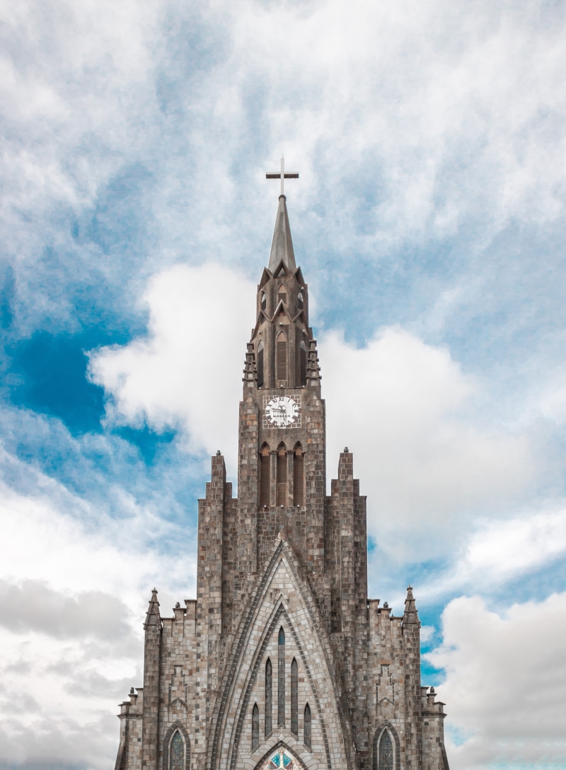 religion, history, spire, abbey, brazil, nature, travel destinations, sky, architecture, low angle view, building exterior, spirituality, minimal, pinho