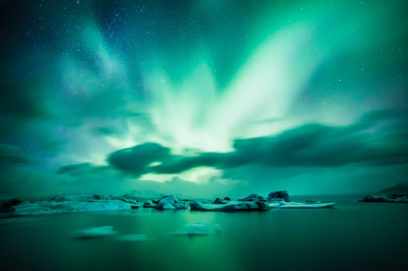 aurora Borealis, astronomy, dark, la luz, lago, aura, se, sea, Jökulsárlón, iceland, aurora Polaris, islandia, lake, 4K, night, nature, star - Space, luz