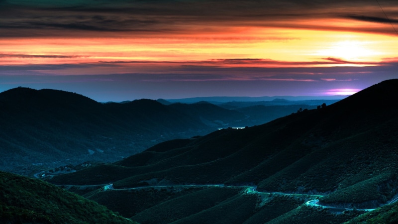 mountain peak, mountain range, 1080P, land, sunset, cloud - sky, no people, tranquility, beauty in nature, sun, environment, scenics - nature, nature
