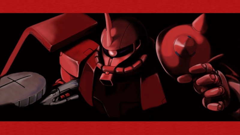 transportation, Zaku II, 1080P, red, human hand, casual clothing, indoors, Mobile Suit Gundam, mode of transportation, technology, front view, night, communication