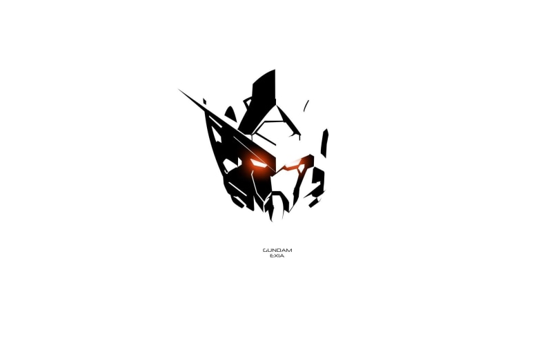 Exia, minimalism, red eyes, Mobile Suit Gundam 00, white background, Gundam 00 exia, Gundam, 1080P