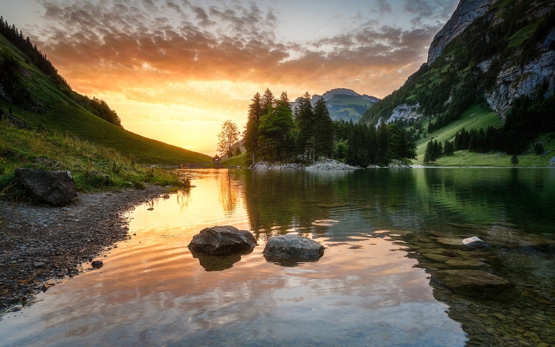 seealpsee, switzerland, range, desktop, alpstein, android, canton, innerrhoden, appenzell, lake, 4K, phone
