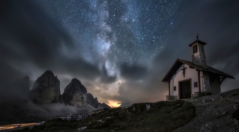 Dolomites, Italy, 1080P, stars, The three Peaks of Lavaredo, night