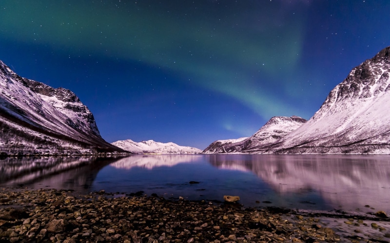Winter, Tromso, Norway, Northern, Fjord, Lights, 1080P, Night