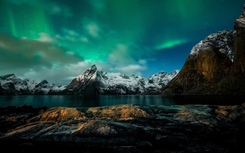 Coast, Northern, 1080P, Mountains, Norway, Lights, Night