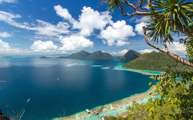 white, island, tree, tropical climate, plant, mountains, clouds, 4K, bohey, tranquility, ocean, tranquil scene, mountain, dulang, water, idyllic