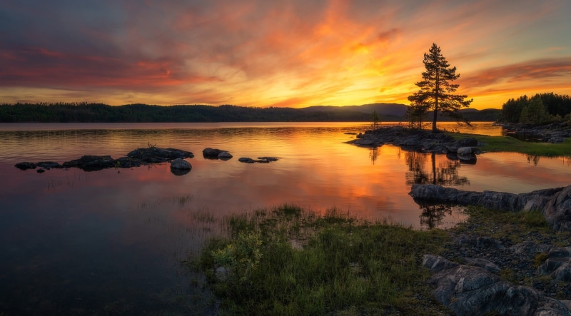 Ole Henrik Skjelstad, hills, forest, sunset, Ringerike, Norway, lake, 1080P