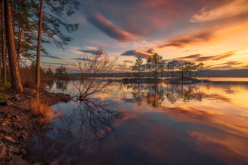 Ringerike, Norway, sunset, the sky, forest, 1080P, lake, Ole Henrik Skjelstad