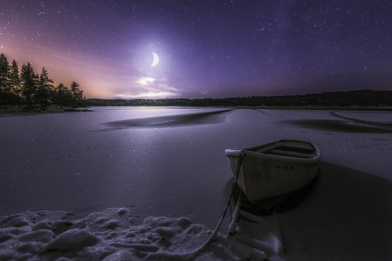 star - space, astronomy, nature, space and astronomy, starry sky, lake, sky, star field, boat, land, tranquil scene, water, science, frost, wooden, tranquility