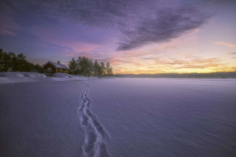 Norway, snow, winter, Lake Øyangen, 4K, RINGERIKE, lake, traces, house