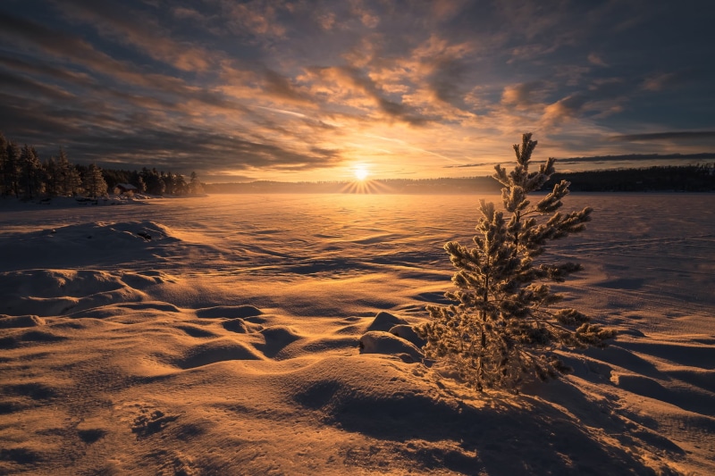 1080P, the snow, snow, Norway, winter, lake, RINGERIKE, sunset