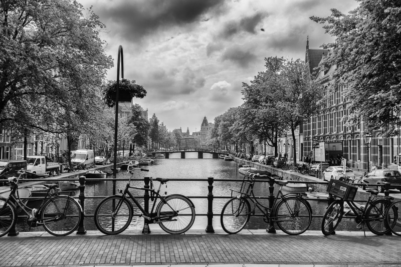 nautical vessel, nature, black and white, bicycle, cloud - sky, day, city, building exterior, built structure, cityscape, tree, plant, transportation, water