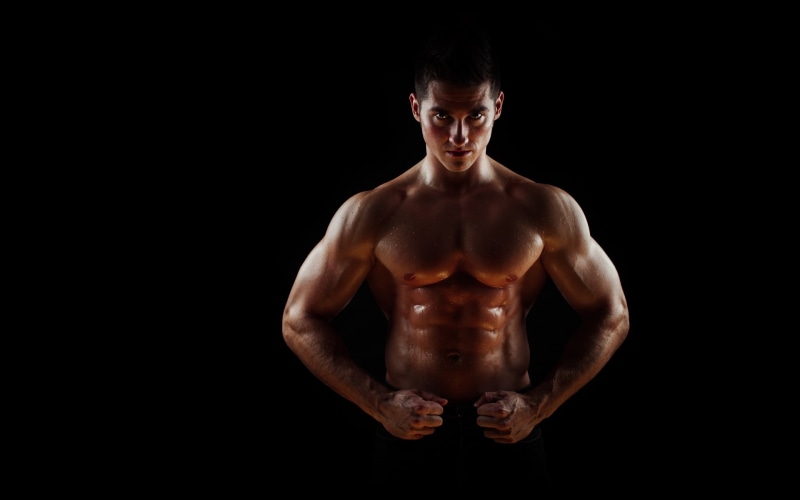 Muscular, pose, penetrating gaze, abdominals, wide pectorals, bodybuilder, sweat, 1080P