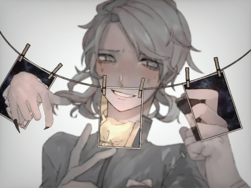 crying, smiling, Male, white hair, picture-in-picture, 2K, sweat, blurred, hands, nails, Identity V, Aesop Carl