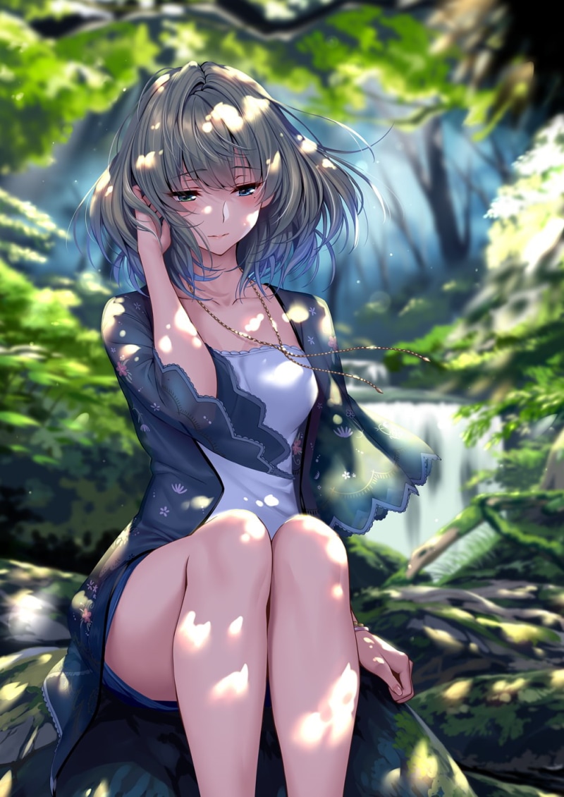 sitting, outdoors, 720P, anime, legs, anime girls