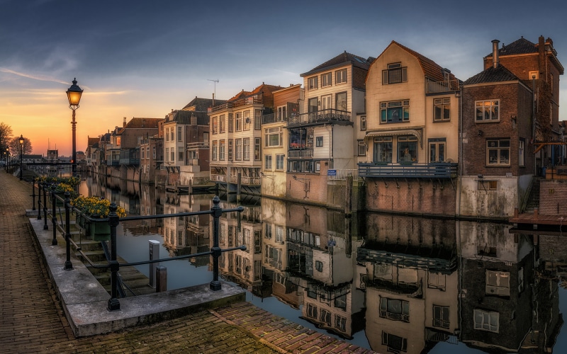 street, south, architecture, residential district, gorinchem, canal, desktop, building, no people, holland, municipality, cloud - sky, 4K, nature