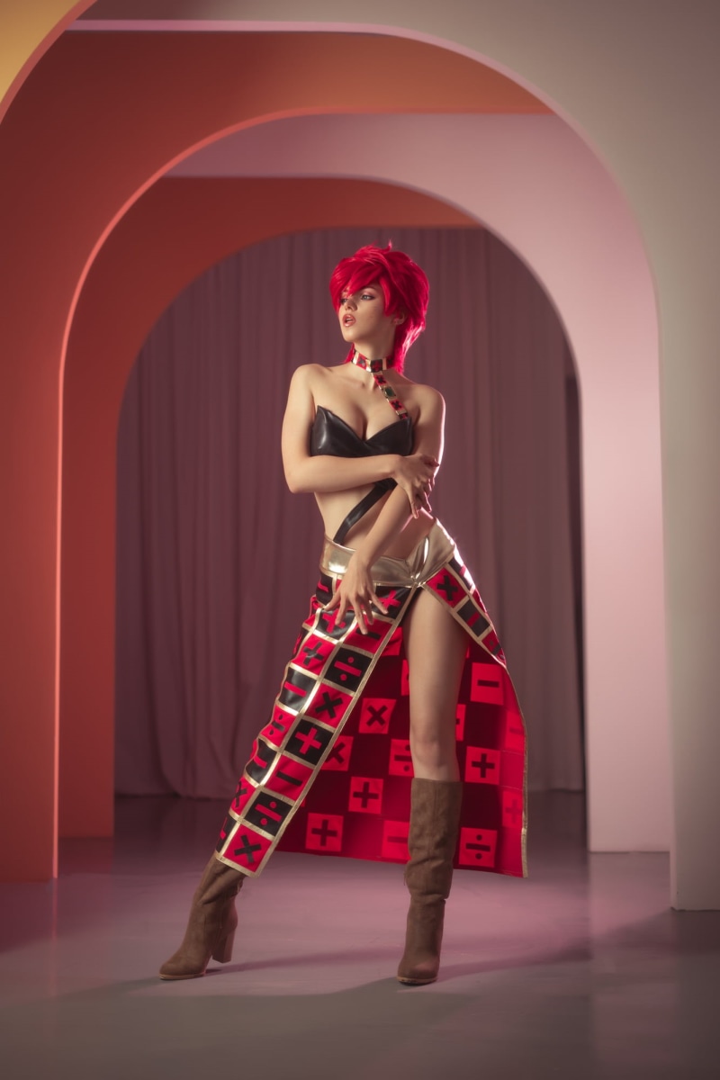 indoors, 1080P, Trish Una, anime girls, parted lips, model, pink hair, looking away, JoJos Bizarre Adventure, women, women indoors, short hair, anime