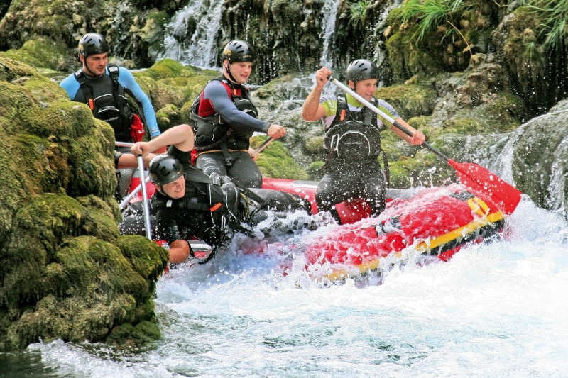 helmet, oar, adult, water, men, excitement, life jacket, leisure activity, nature, splashing, fun, rafting, inflatable, bosnia, group of people, motion