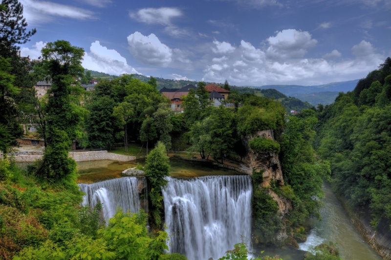 waterfalls, bosnia, herzegovina, nature, jajce, trees, rivers, 2K
