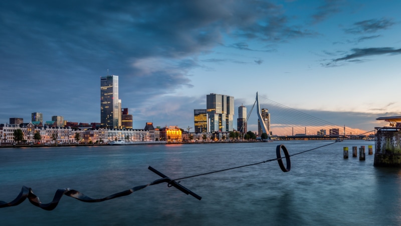tall - high, waterfront, building, 2K, sky, landscape, financial district, kpn building, rotterdam, bridge, built structure, building exterior, deloitte building