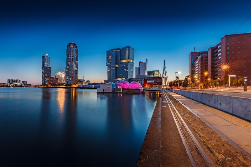 illuminated, building, nature, night, skyscraper, reflection, office building exterior, rotterdam, modern, sky, nightlife, building exterior, dusk, built structure