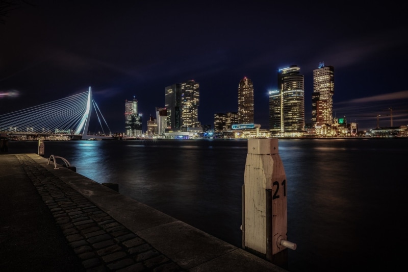 Night, Cities, Netherlands, Skyscraper, 1080P, Building, Rotterdam