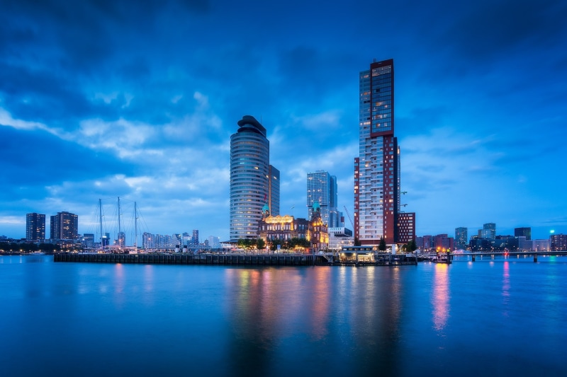 Night, Netherlands, 1080P, City, Cities, Building, Skyscraper, Rotterdam