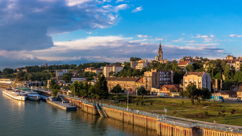 Belgrade, building exterior, water, religion, pier, promenade, outdoors, trees, ships, travel, Serbia, home, cloud - sky, clouds, white, built structure