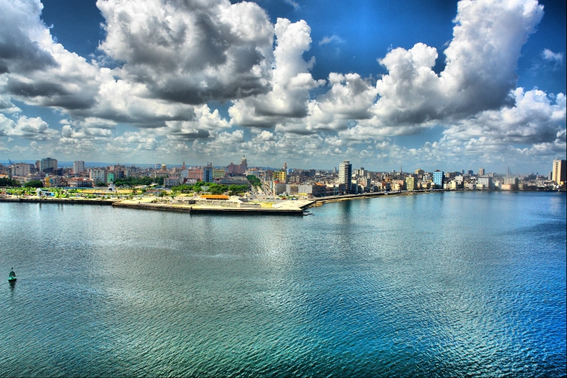 scenics - nature, business, body, bay, tower, river, harbor, urban Scene, havana, modern, nature, landscape, nautical Vessel, cloud, night, travel Destinations
