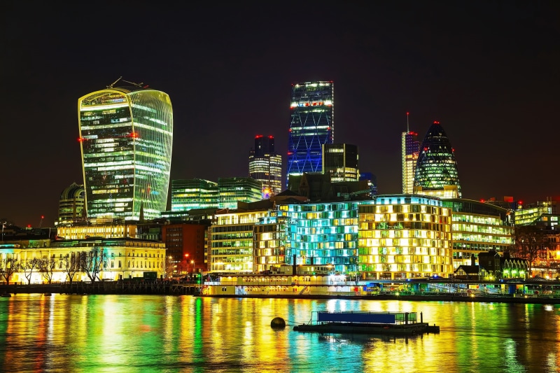 UK, London, lights, home, night, promenade, river, 4K