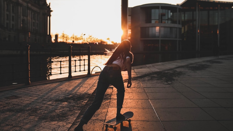 evening, full length, architecture, photography, road, nature, one person, skateboard, photograph, walking, footpath, lifestyles, sunset, sunlight, real people