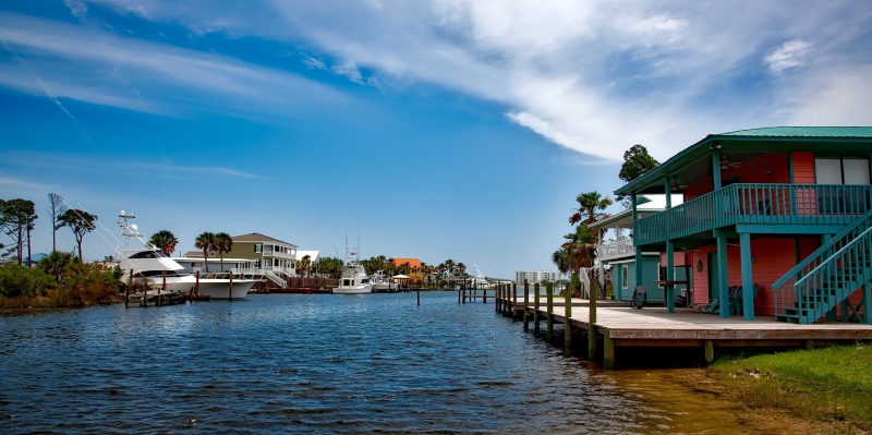 outdoor, alabama, outdoors, cottages, built structure, holiday, bay, architecture, no people, home, vacations, canal, cloud - sky, palms, house, hdr, water