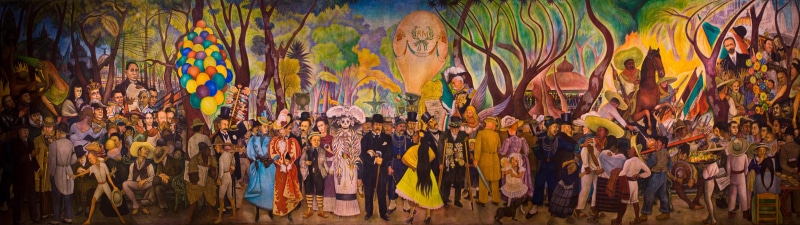 crowd, group of people, lifestyles, 8K, wall - building feature, adult, park, paint, art and craft, multi colored, dream, rivera, day, casual clothing