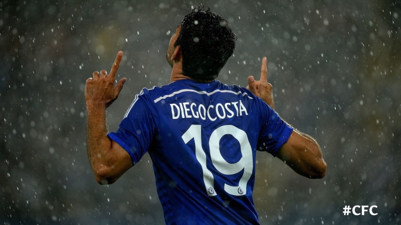men, sport, Chelsea FC, young adult, 1080P, waist up, limb, body part, human arm, adult, rear view, gesturing, number, standing, Diego Costa, clothing