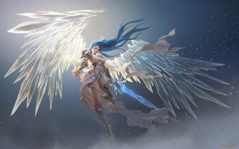 ice, glacia, armor, screen, league, 2K, hair, girl, warrior, long, hd, sword, desktop, full, snow, angels
