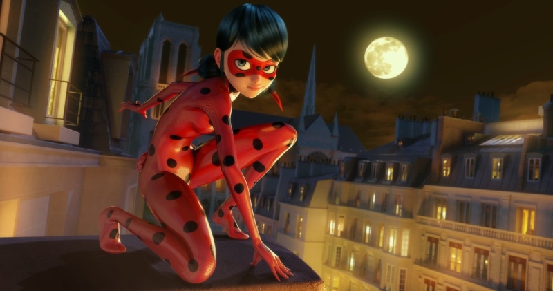 looking at camera, night, real people, fashion, architecture, TV Show, standing, young women, built structure, women, Ladybug (Miraculous Ladybug), beautiful woman