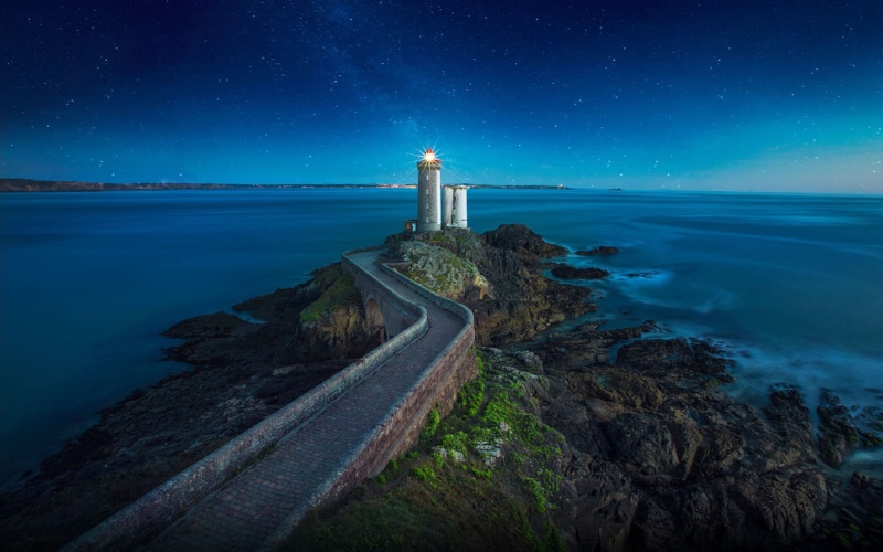 france, outdoors, tower, scenics - nature, night, no people, space, lighthouse, minou, astronomy, land, nature, petit, beach, building exterior