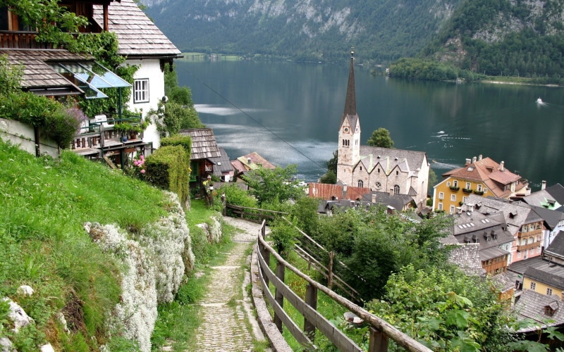 hallstatt, upper, village, 1080P, salzkammergut, austria, background, landscape
