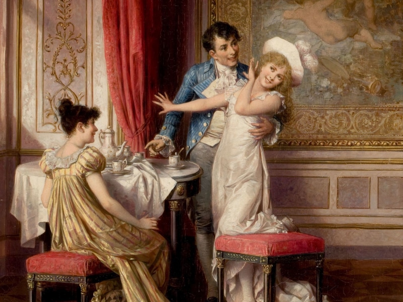 date, the past, girls, women, sitting, offspring, childhood, ladies, indoors, ornate, Carl Schweninger Jr., men, pre-adolescent child, antique, picture