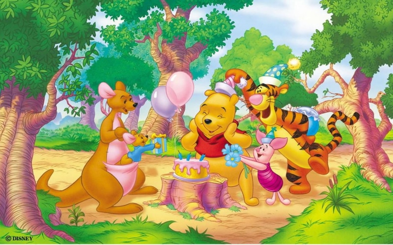 1080P, cake, celebration, pooh, winnie, birthday, widescreen, cartoon, friends