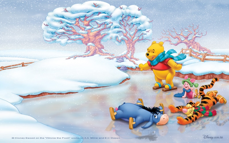 winnie, piglet, cartoon, pc, tigger, ice, eeyore, friends, hd, winter, desktop, pooh, images, skating, tablet, 1080P