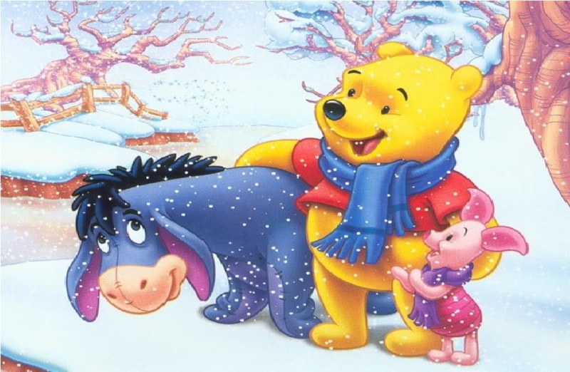 480P, snow, Pooh, Eeyore, entertainment, Winter, art, piglet, hd, winnie