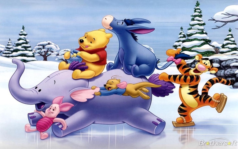  desktop, hd, heffalump, pooh, tigger, eeyore, winter, piglet, skating, ice, 1080P, winnie