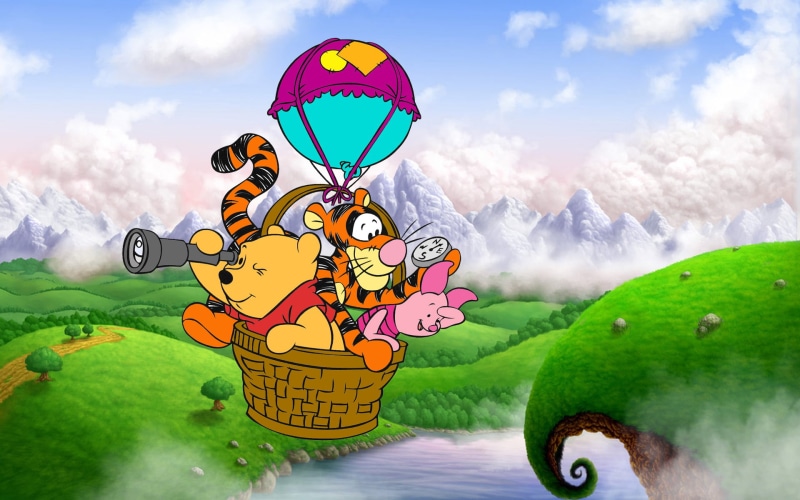 tigger, piglet, flying, hd, cartoon, 1080P, desktopx, balloon, pooh, winnie